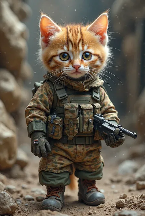 Cute kitten in the guise of special forces 