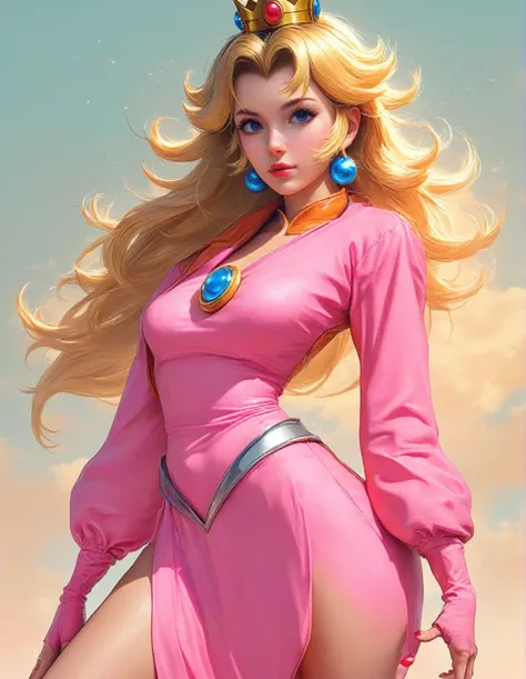 score_9, score_8_up, score_7_up, 1girl, Princess Peach from Mario, looking at viewer, action pose, cowboy shot