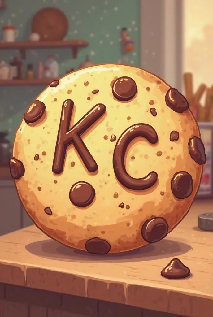 Chocochips cookie signed with the letter K and C in a cartoon but without eyes or mouth or anything