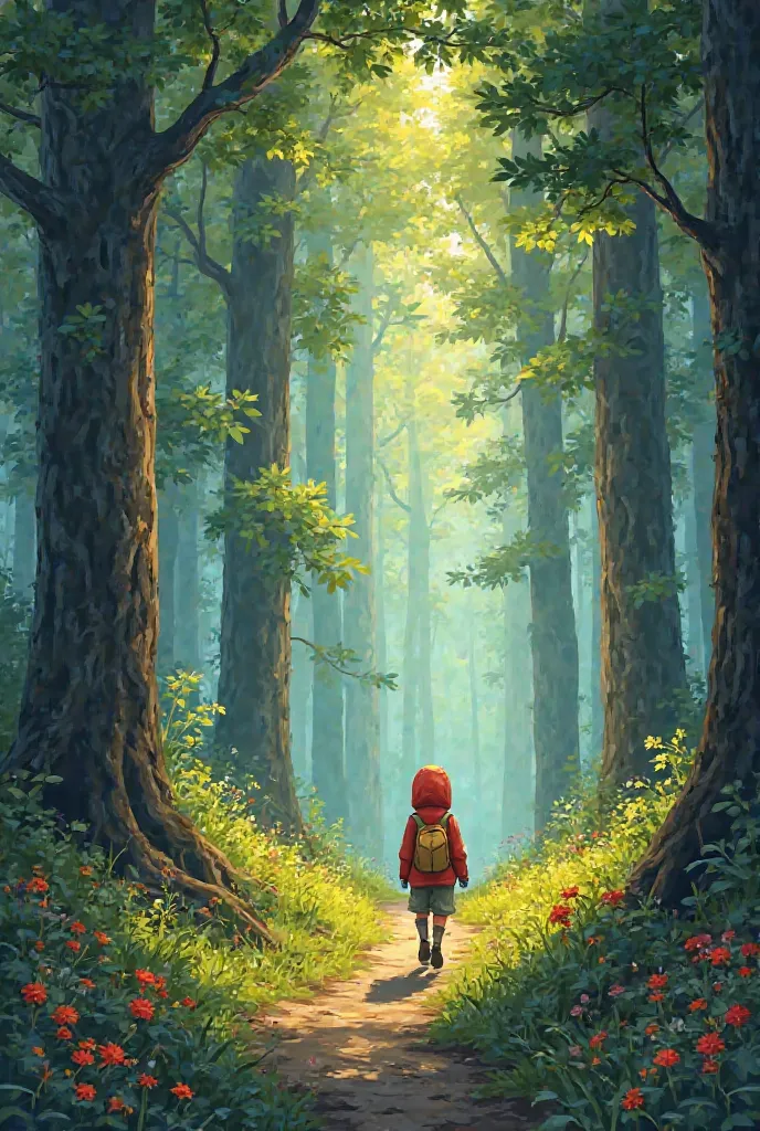 

In a small village next to a big forest, Tommy always wondered what secrets the trees held. One sunny day, he decided to find out.

Tommy: Wow, the forest looks amazing!

Tommy stepped into the forest carefully, amazed by the tall trees and bright flower...