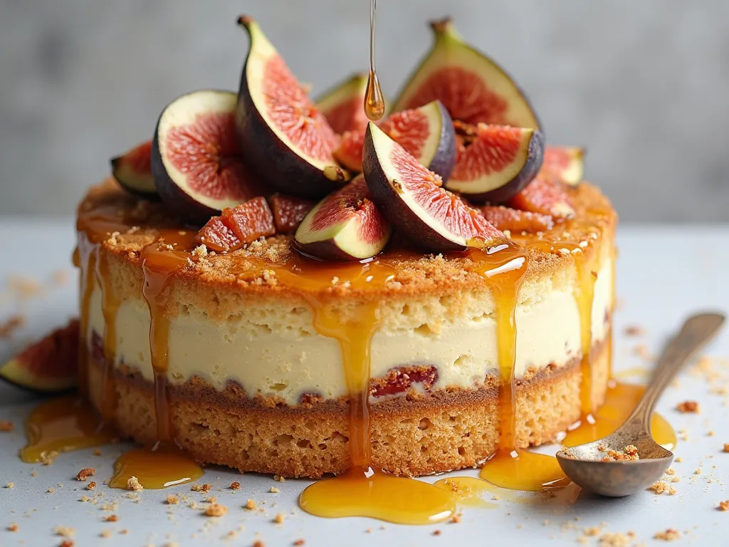 A rich fig and honey cake with fresh figs, honey drizzle, and a soft, decadent cake base.