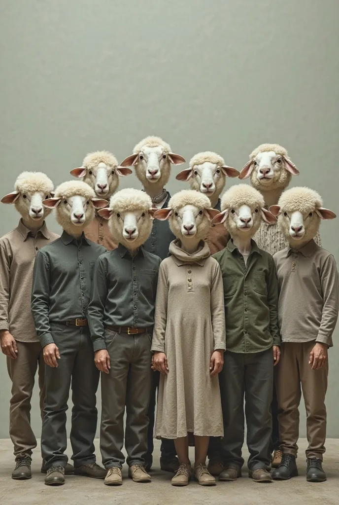 10 Black men and women with real sheep's and sheep's heads 