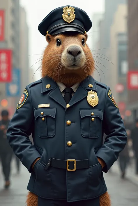 Do a REALISTIC CAPYBARA dress as police man