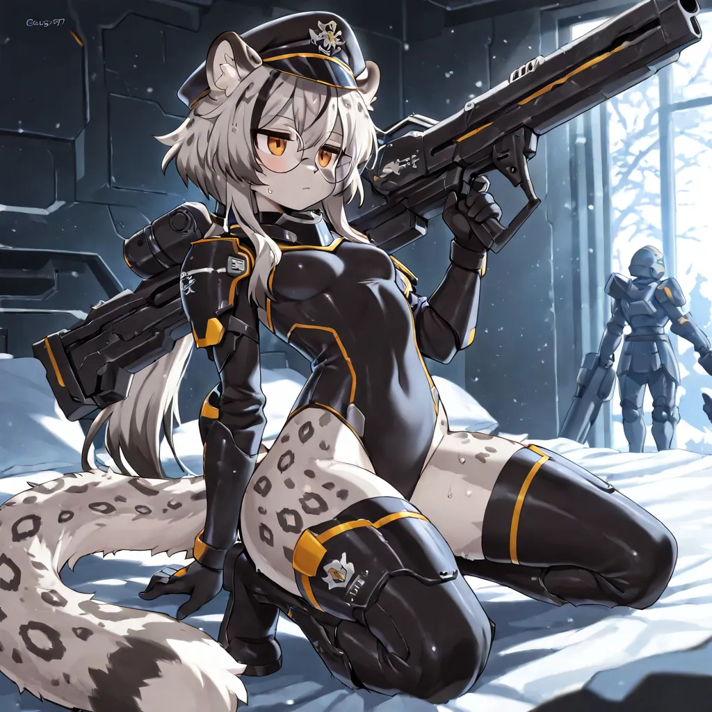 (Masterpiece, best quality:1.2), score_9, score_8_up, score_7_up, day, dark lighting, detailed shadows, bed, solo, solo focus, BREAK, 1girl, sweat, anthro furry, snow leopard, snow leopard ears, snow leopard tail, small, short, snow leopard fur, curvy, gre...