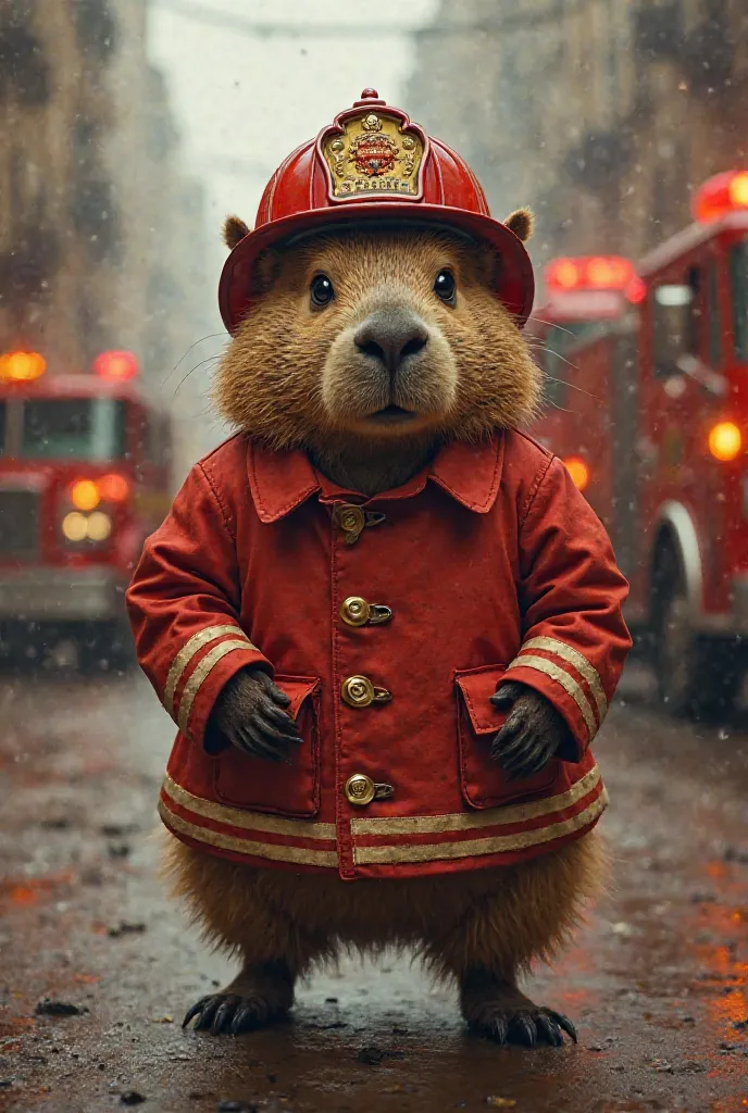 Do a  CAPYBARA as a fireman