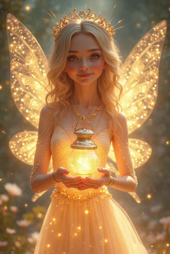 Luma, the Fairy of Light – A glowing fairy with golden wings and a dress that shimmers like the stars. She carries a tiny lantern filled with magical light, and her warm smile brings comfort.