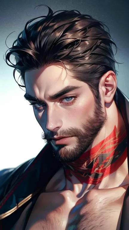 (    better quality,4K,8k,     highres,    masterpiece :1.2),     ultra-detailed    ,(Realistic,photoRealistic,photo-Realistic:1.37),36-year-old man,3 day beard,Beautiful anime,Portraits,strong,masculine,      with black hair  ,sharp jaw,         mesmerizi...