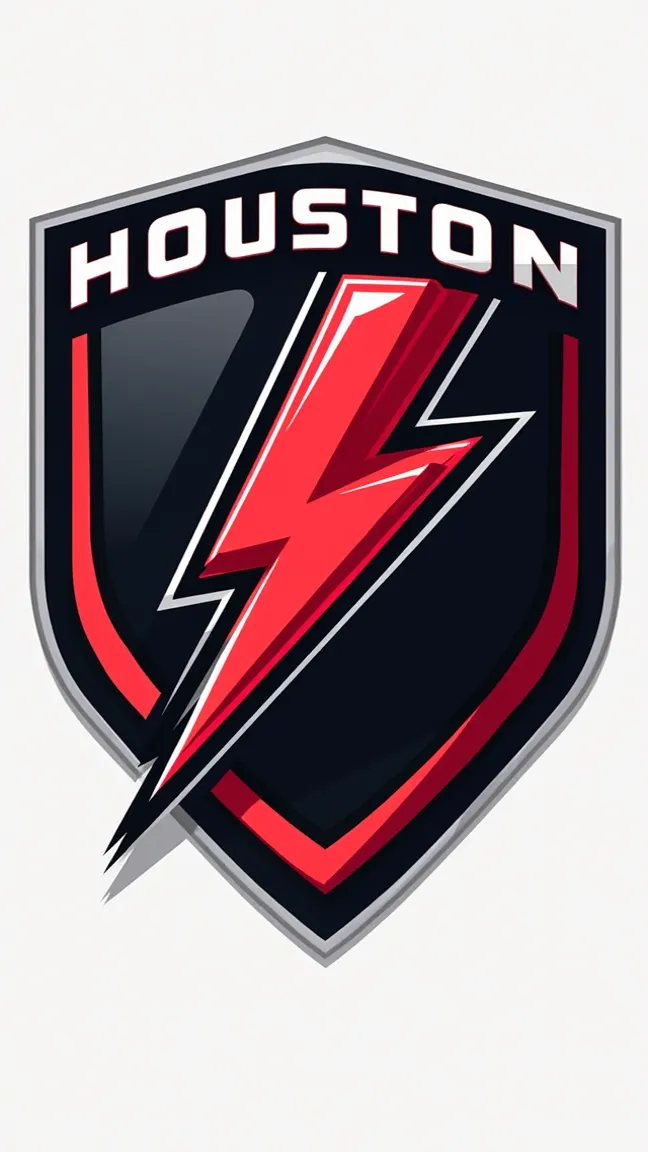 A epic logo for a soccer team named the Houston bolt colors are black white and red