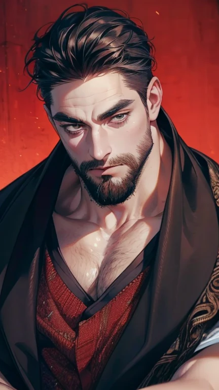 (    better quality,4K,8k,     highres,    masterpiece :1.2),     ultra-detailed    ,(Realistic,photoRealistic,photo-Realistic:1.37),36-year-old man,3 day beard,Beautiful anime,Portraits,strong,masculine,      with black hair  ,sharp jaw,         mesmerizi...