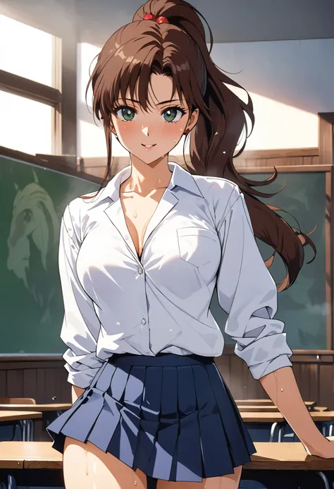 masterpiece, Best Quality, High resolution,16k,official art,super detailed skin,detailed,animated painting, (Makoto Kino),1990s \(style\),(highschool uniform,white long-sleave shirt,mini skirt:1.2)、(E-cup beautiful breasts)、clevage, (tall:1.2),height: 170c...