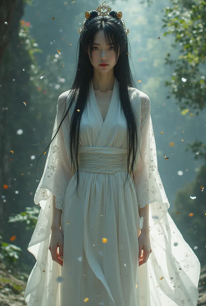 Shrine Maiden, Slender, Black, Long Hair, Straight, White, Sexy