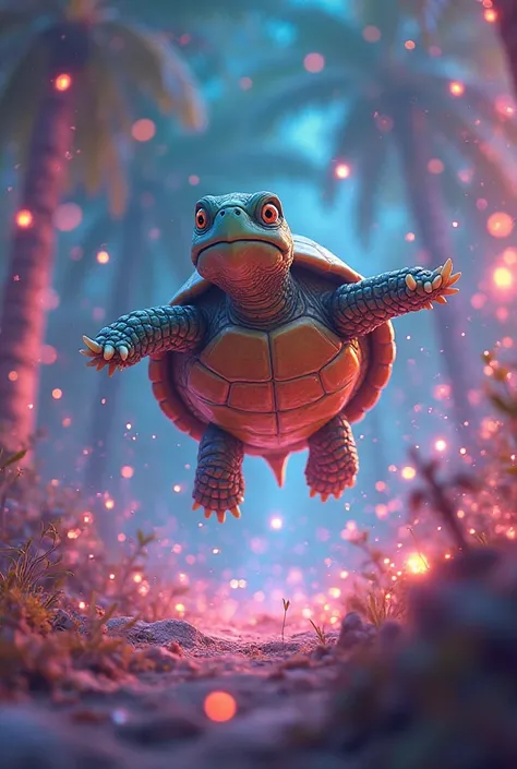 Scene 3: The turtle jumps three times, flashing lights!