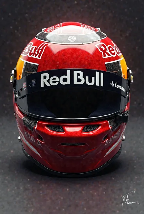 Create an F1 helmet with a Redbull design sponsored by Corsair 