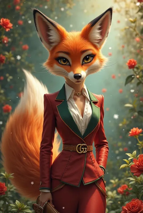 A female Disney-style fox wearing Gucci clothing 