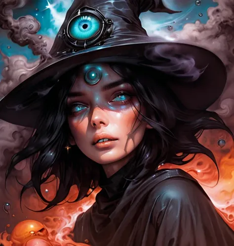 High Resolution, High Quality , Masterpiece .Hyper-realistic ink drawing with surreal colors, elements of absurdity in the style of Ross Tran featuring postal post modern design witch burnings as a reference to cannibalism eyeballs, ghost teeth obscurity, ...