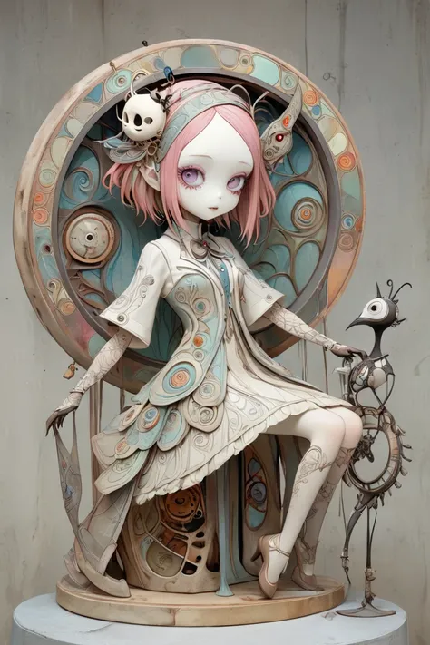 (masterpiece、Highest quality)、Super Detail、 HIGHEST DETAILS 、 Tim Burton Style、The girl wearing a mask、Automata Girl、layered sculpture 、body horror、Avant-garde、Concept Art、Mysterious and beautiful、dark fantasy、Fossil、Art Nouveau、Layered Cut Art、stylish、sty...