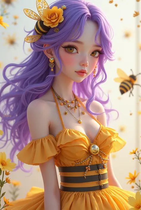 PURPLE HAIRED GIRL NEAT BEE DRESS GIBI3D WITHOUT BACKGROUND