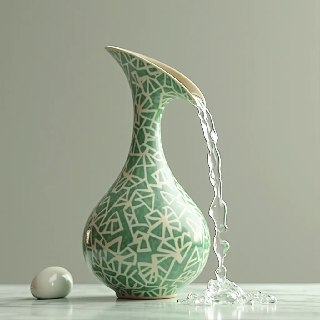 Vase with green pattern，What it looks like pouring water