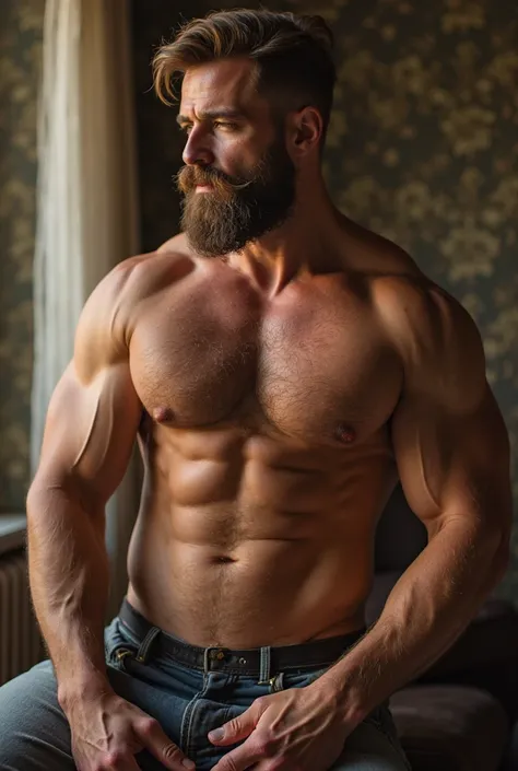 Male buff furry masturbating