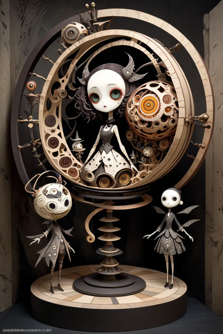 (masterpiece、Highest quality)、Super Detail、 HIGHEST DETAILS 、 Tim Burton Style、The Masked Girl、Girl with spherical joints and automata、layered sculpture 、body horror、Avant-garde、Concept Art、Mysterious and beautiful、dark fantasy、Fossil、 art deco 、Layered Cu...