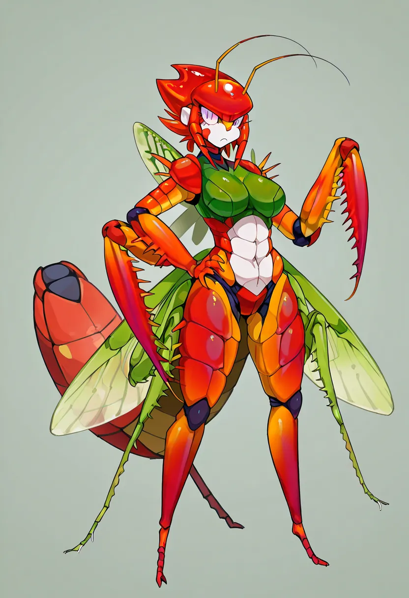 Big, mantis Girl, Monster girl, red caparace