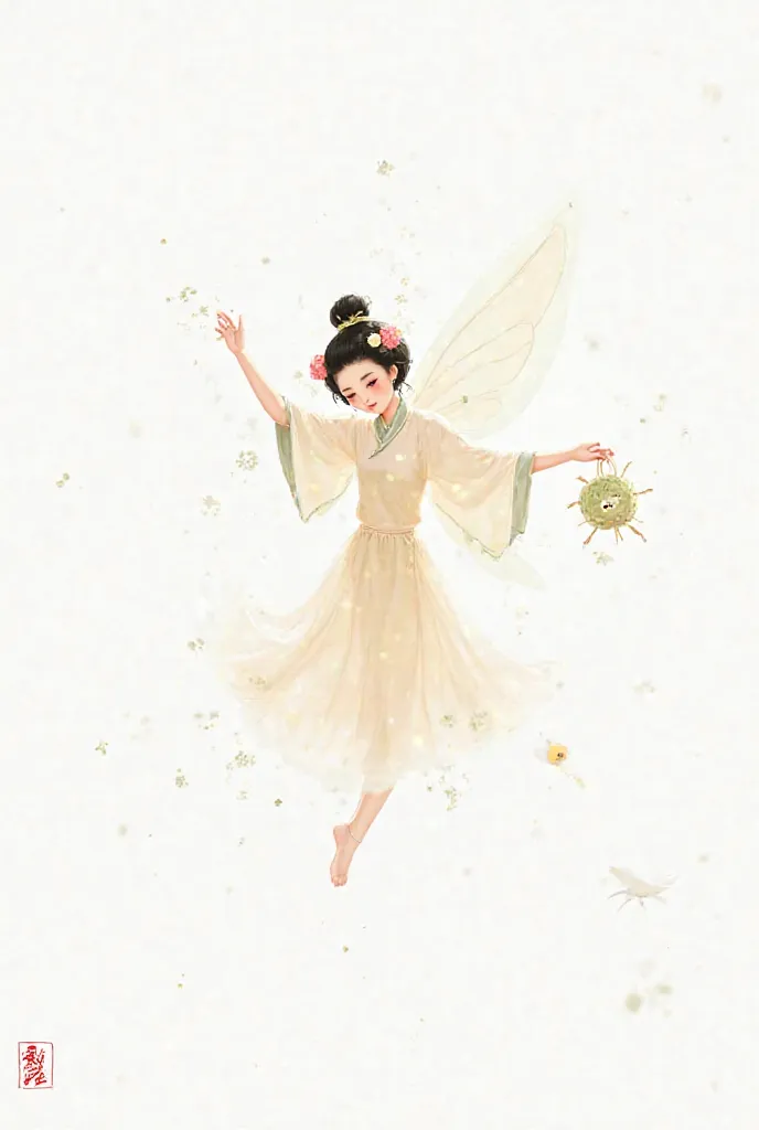 asian illustrated fairy playing on white background
