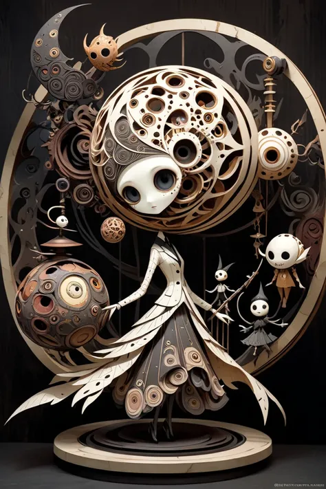 (masterpiece、Highest quality)、Super Detail、 HIGHEST DETAILS 、 Tim Burton Style、The Masked Girl、Girl with spherical joints and automata、layered sculpture 、body horror、Avant-garde、Concept Art、Mysterious and beautiful、dark fantasy、Fossil、 art deco 、Layered Cu...