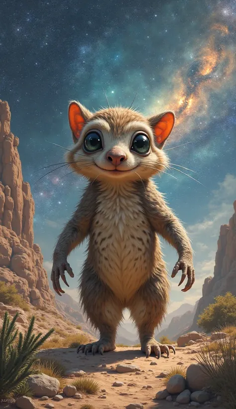 Alien chipmunk sloth chihuahuan desert space galaxy standing body 