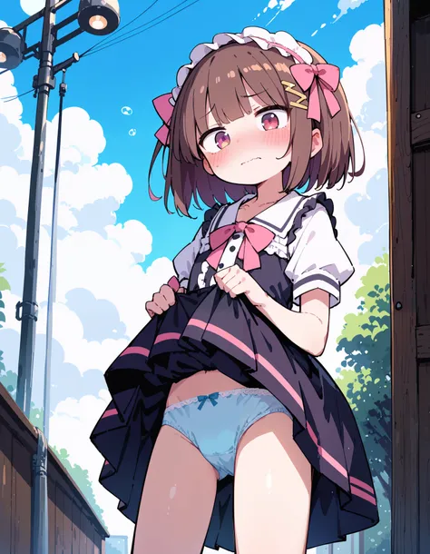 score_9, score_8_up, score_7_up, score_6_up, score_5_up, score_4_up, source_anime, BREAK, cute style, kawaii style, 1boy, crossdressing, solo, tomgirl, (tall height, 180cm height, flat chest, breastless:1.3), (brown Bob hairstyle, embarrassed:1.14), (weari...