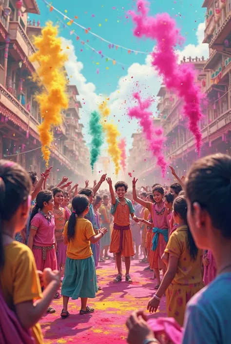 Playing holi cartoon 