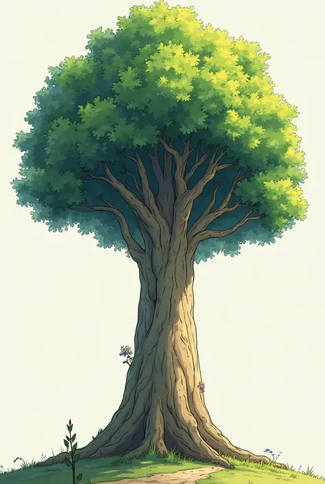 *"A majestic tree viewed from a low angle, with a textured trunk and lush green leaves, in a Ghibli-style cartoonish look. No humans, clean white backdrop, soft lighting, and painterly textures."*