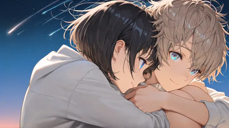 ((high resolution)), ((masterpiece)), ((best quality)), ((ultra detailed)), ((super fine illustration)), 8k, RAW , clear, professional lighting, beautiful face, best quality, , [18years old],, []1boy, 1girl,[hetero:1.3]from behind,tearfull ,hugging own leg...