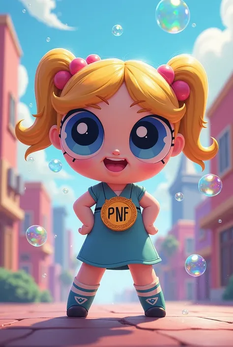 Bubbles from powerpuff girls with a pnf badge make her look cute