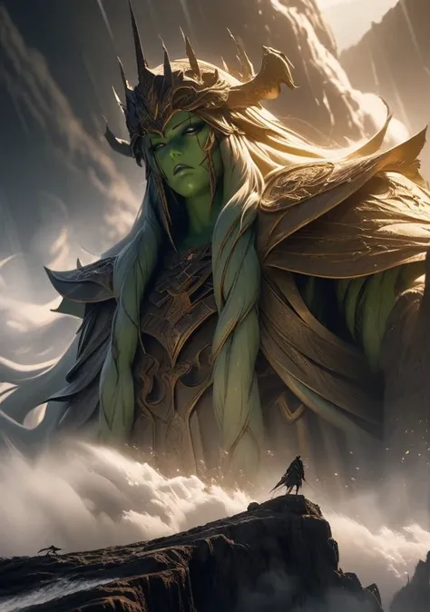 It is a god. He looks like a demon.
 God of wind. Known as the wind god.
 The entire body is green.