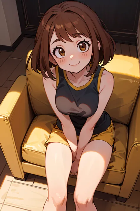 [ochako uraraka; Boku No Hero Academia], ((masterpiece)), ((portrait alone)), ((high definition)), ((high resolution)), ((Low angle view)), (( visible feet)), ((detailed shading)), ((intricate details)), [ochako; (mejillas  blusheds, beautiful brown eyes, ...