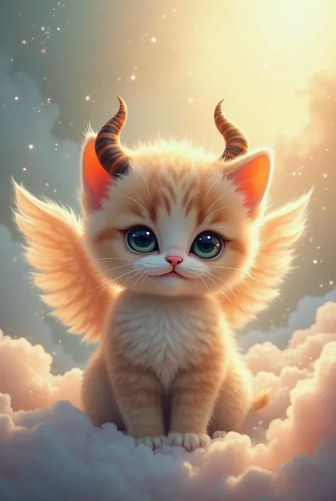 Kitten with wings and little horns