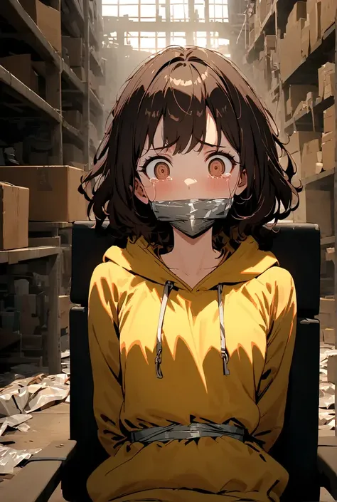 Brown-haired anime girl tied, gag in the mouth, Highly detailed, good lighting