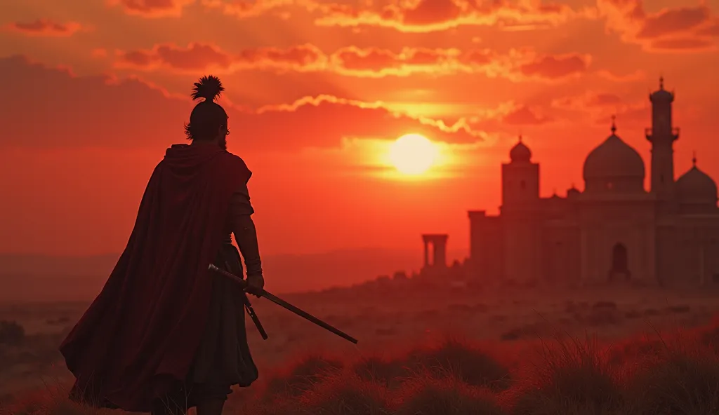 focus - theme : (Persia in 330 BC. The sun has just set, leaving a red streak on the horizon, as if the sky itself was drenched in blood) supporting details : High realism, super quality, action photography style, ultra HD resolution, without fantasy, scie...