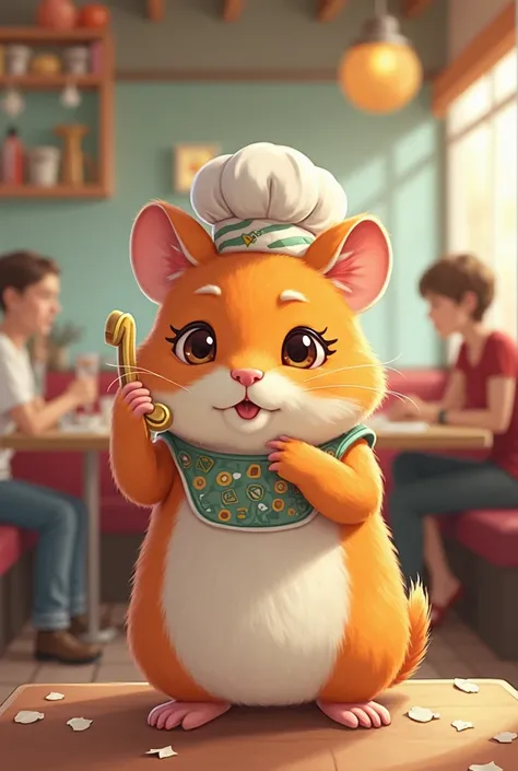 The orange hamster is calling to order food 