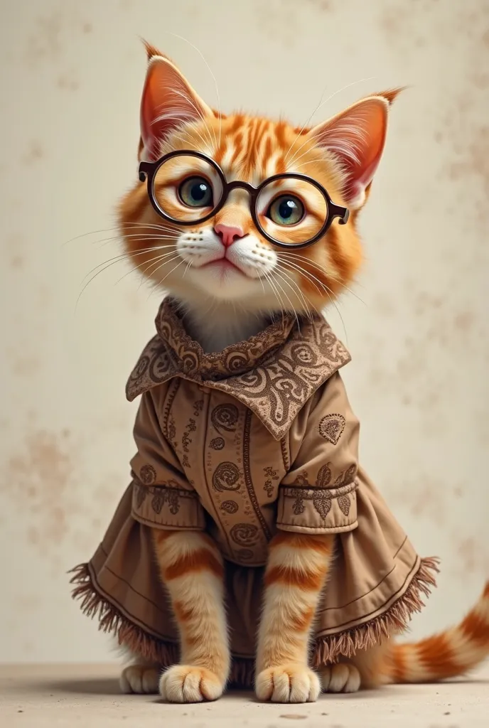 Cat wearing western dress with glasses