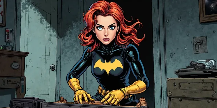 Barbara gordon packing her things quickly, determination in her eyes. comic style