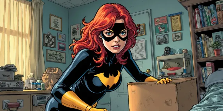 Barbara gordon in her room packing her things quickly, determination in her eyes. comic style