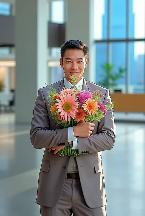 add a business suit and flowers in hand