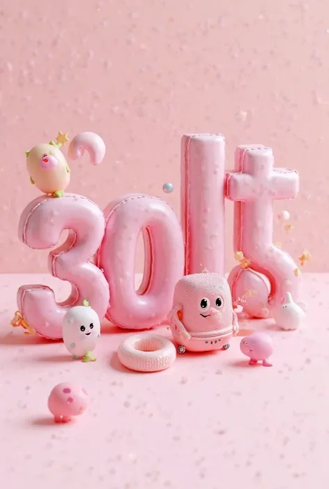 Pink 3d fonts, cute mic, sales. Saying "BTIT 306 & 305"