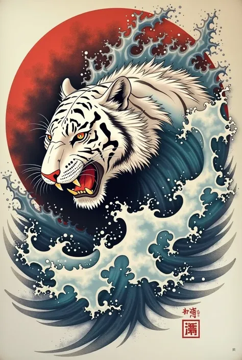 Irezumi white tiger head made out of crashing waves tattoo