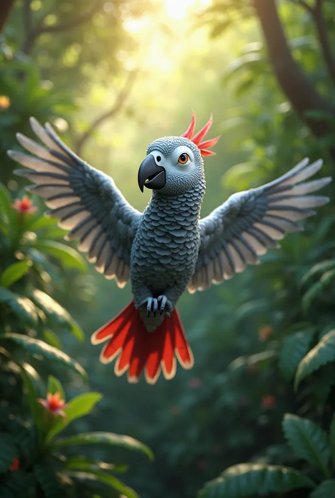 A beautiful gray parrot from Gabon animated,