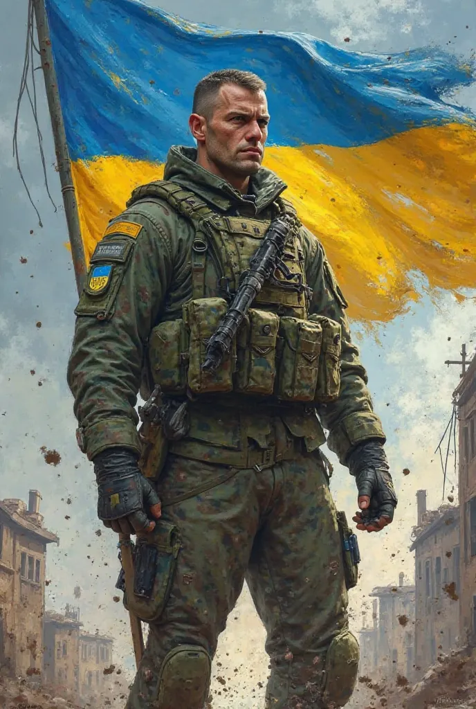 Create a ZSU warrior with the flag of Ukraine 