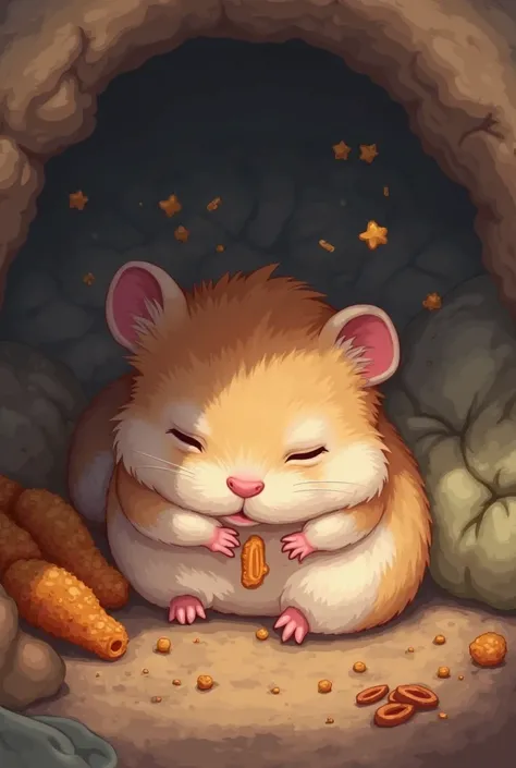 Sleeping hamster dreams of fried chicken pieces