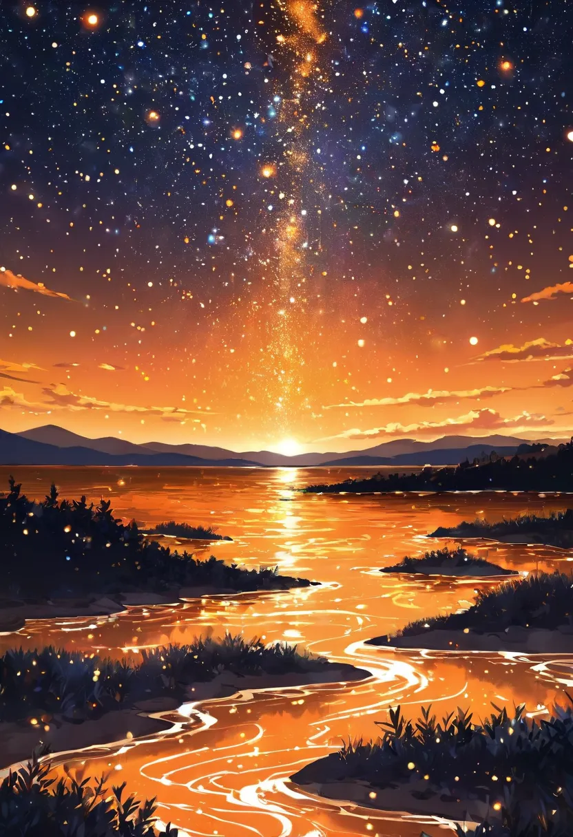 orange sparkling starry sky