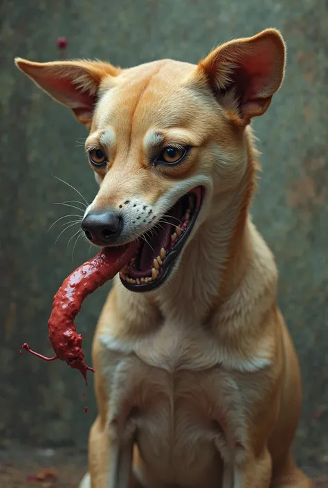 A dog with his penis in his mouth 